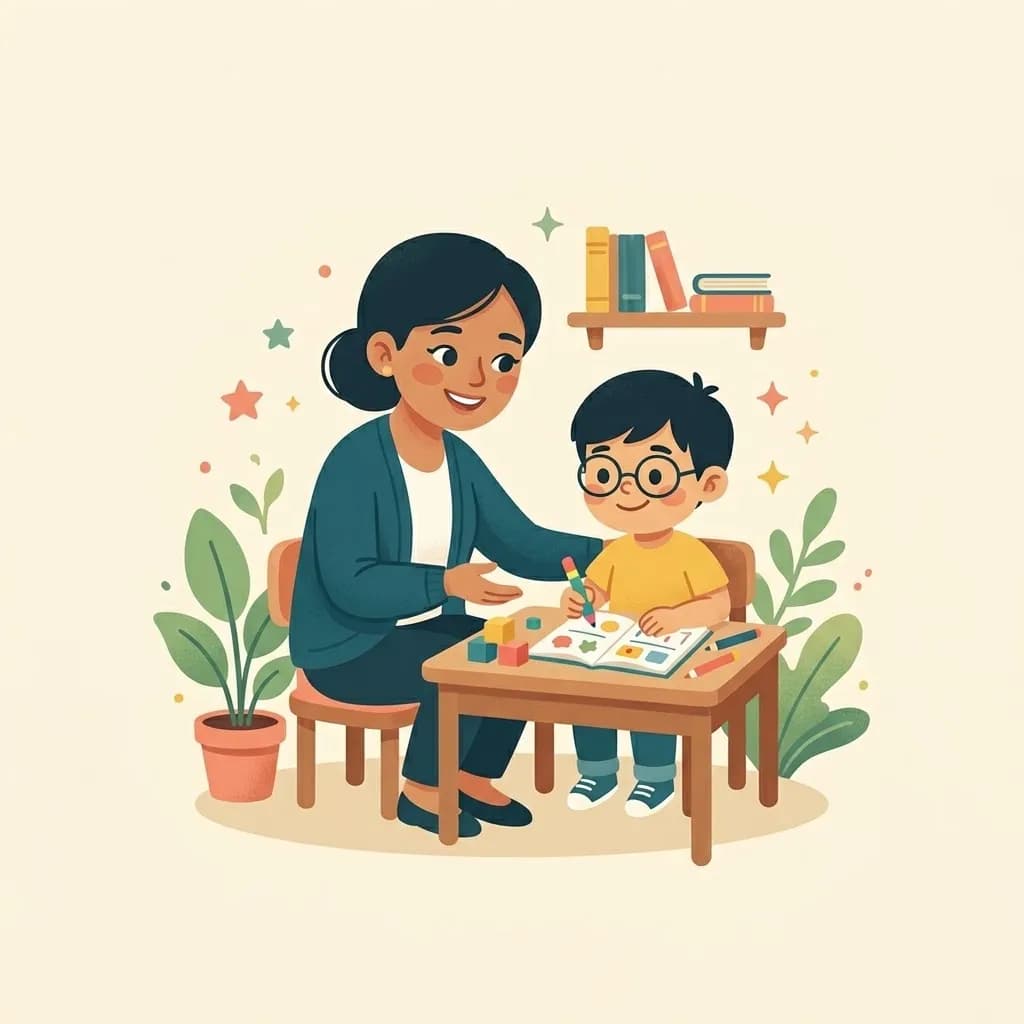 ครูประกบนั่งข้างเด็กในห้องเรียน